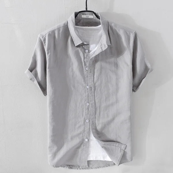 Linen shirt men summer flax men shirt turn-down collar solid pink shirts male
