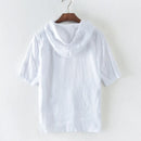 Summer Causal Men Hooded T shirts Breathable Linen Tee Shirts Half Sleeve Solid