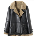 Women's Shearling Jacket Women's Short Motorcycle Jacket Women's Winter Leather Warm Jacket