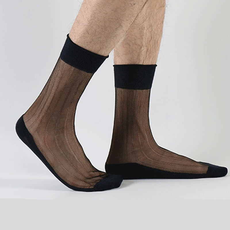 Men Spring/Summer Super Thin Fancy Stockings Male Pure Cotton Transparent Glass Hollow Out Cool Socks Loafer