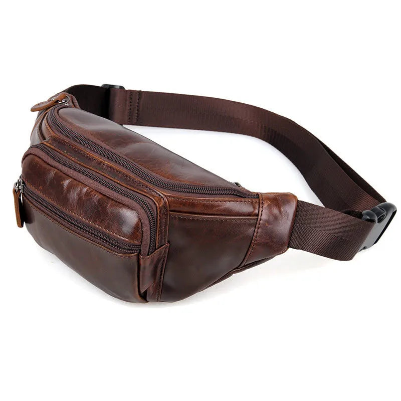 Men Genuine Leather Fanny Pack Bag for Phone Pouch Male Leather Messenger Bags Fanny Male Travel Waist Bag Men