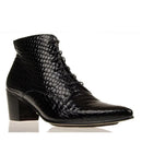 Brand Pointed Toe High Heel Genuine Leather Shoes Men Lace Up Dress Ankle Boots