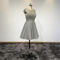 Crystals Full Beading Party Dresses Grey Knee-Length Skirt Scoop Neck Short Cocktail Dresses