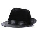 Men Genuine Leather Hat Male Genuine Leather Fedoras Cap Wide Brim Panama Leather