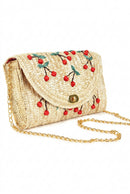 Straw Beach Bag Handmade Cherry Embroidery Rattan Messenger Shoulder Bags For Women