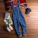 Men stripe blue denim bib overalls Suspenders jumpsuits Coveralls Youth jeans