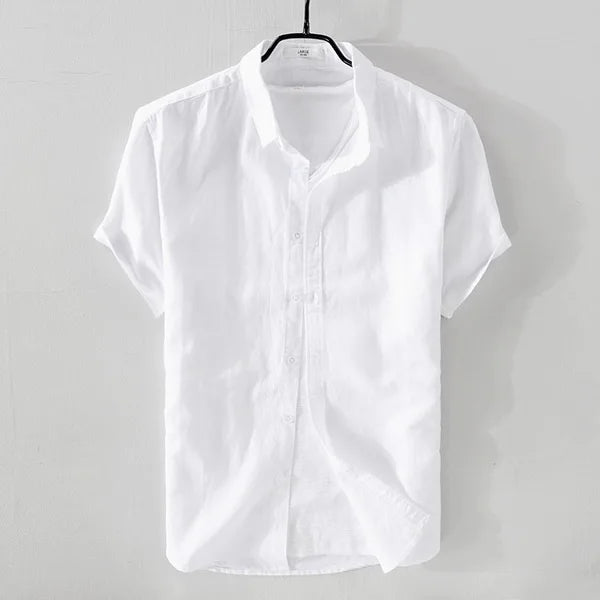 Linen shirt men summer flax men shirt turn-down collar solid pink shirts male