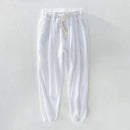 Ankle-length pants men linen and cotton loose white trousers men elastic waist pants men