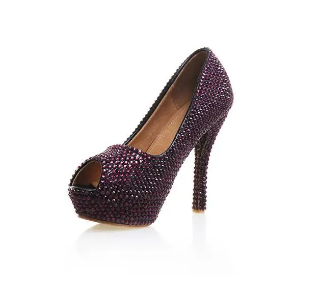 Crystal Bridal Wedding shoes Women High heels Pumps woman real leather Platform shoes