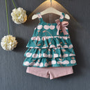 Summer edition girls sweet cherry cake skirt condole belt vest + shorts suit