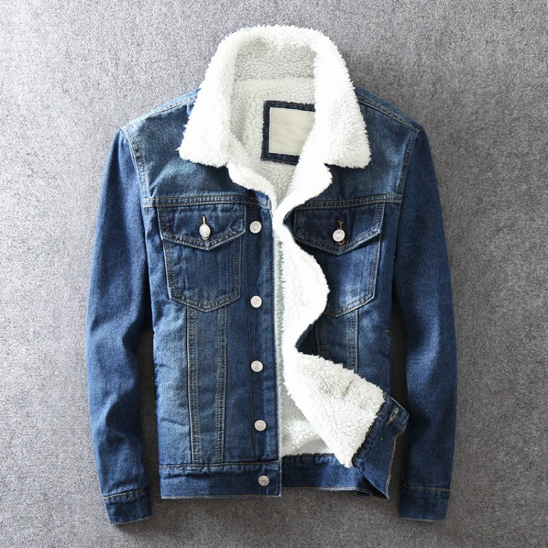 Men Winter Jacket Fleece Lined Outerwear Coat Fur Jacket Men Thick Warm Blue Black Denim Jackets