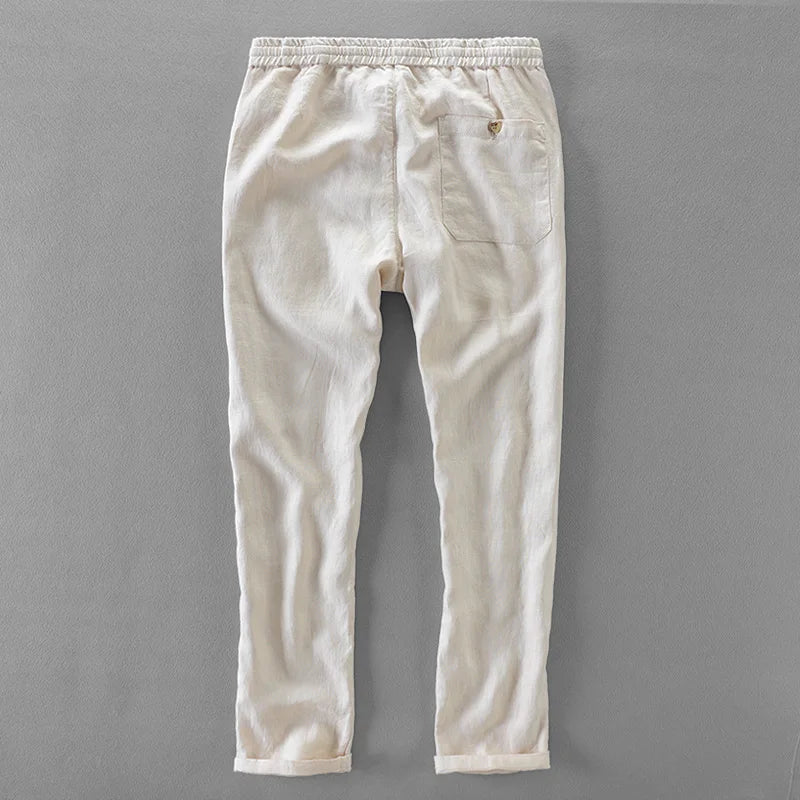 Linen pants men brand straight trousers men casual solid pants mens