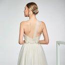 Dress elegant one shoulder beading sleeveless zipper up wedding dress a line floor length