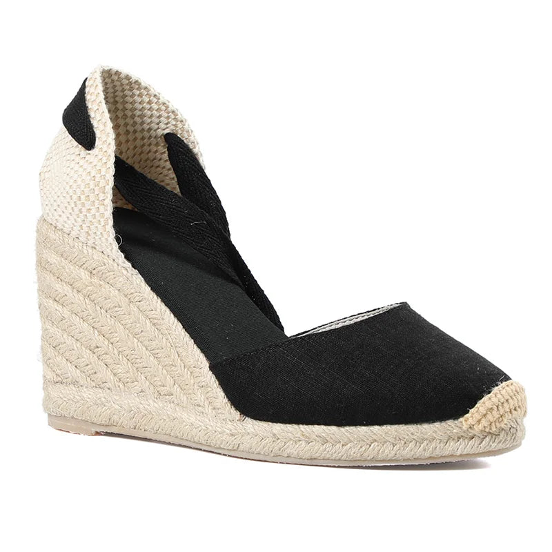 Women Summer Espadrille Heel Wedge Sandals Closed Toe Shoe cross-tied Lace-up