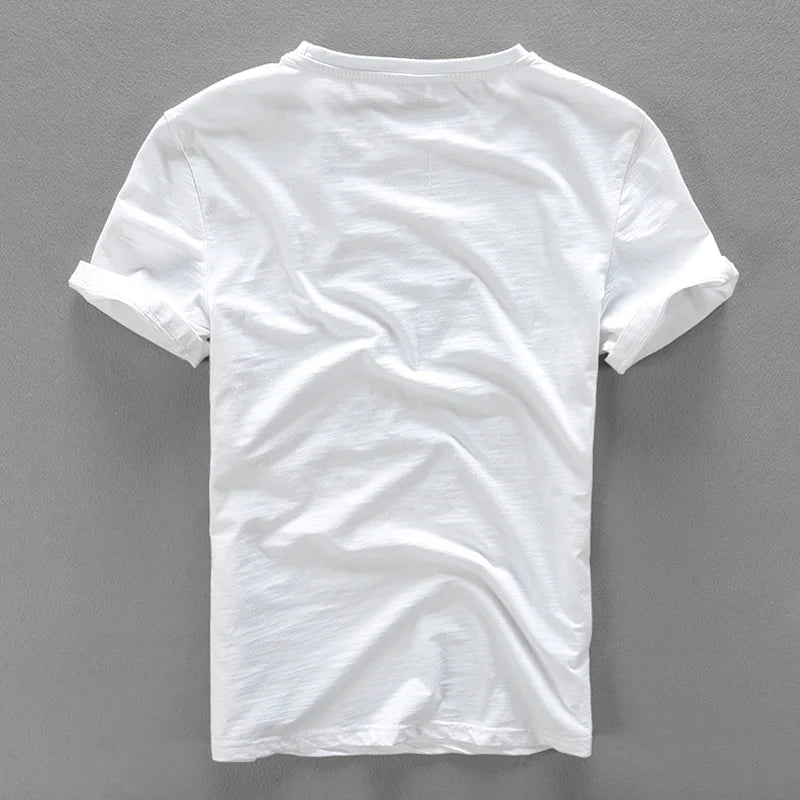 Embroidery Black T Shirts Men Linen Round Neck Embroidered Casual T-Shirt For Men Tops