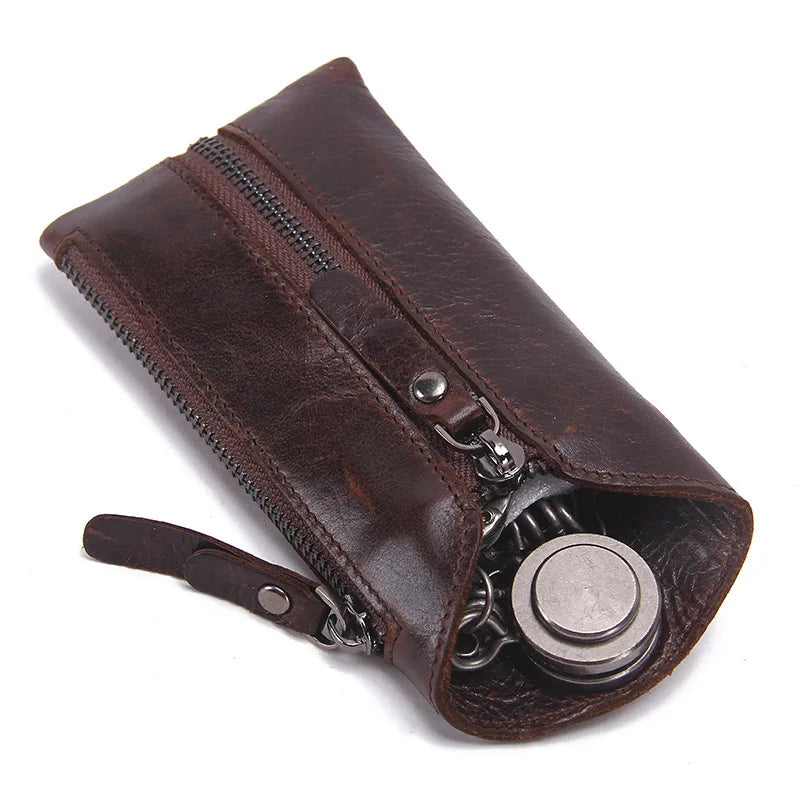 Genuine Leather Key Wallet Men Car Key Holder Zipper Keys Case Male Man Keys Organizer