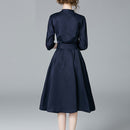 Spring Autumn Vintage Dresses Women Slim 3/4 Sleeve A Line Office Wear Dress Elegant Work Business Dresses