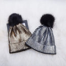 Women Winter Gold Silver Women Knitwear balaclava hair ball winter cap hats for women beanie hats