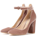 Women Mary Janes Velvet Pumps Ladies Buckle Pumps Ladies Party Dress