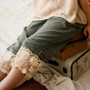Women Girl Sweet Pants Lace Floral Layer Embroidered Pocket Button Female Pants