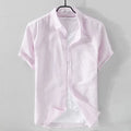 Linen shirt men summer flax men shirt turn-down collar solid pink shirts male