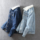Men Winter Jacket Fleece Lined Outerwear Coat Fur Jacket Men Thick Warm Blue Black Denim Jackets