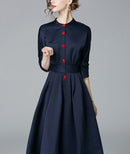 Spring Autumn Vintage Dresses Women Slim 3/4 Sleeve A Line Office Wear Dress Elegant Work Business Dresses