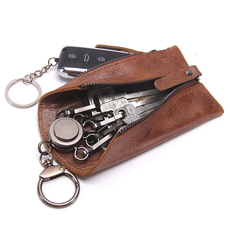 Genuine Leather Key Wallet Men Car Key Holder Zipper Keys Case Male Man Keys Organizer