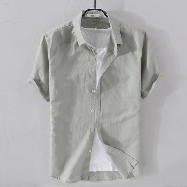 Linen shirt men summer flax men shirt turn-down collar solid pink shirts male