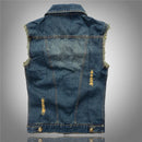 Summer Men Ripped Denim Vest Male waistcoat Man Retro Sleeveless Jacket