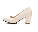 Square High Thick Heeled Shallow Basic Ladies Pumps