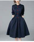 Spring Autumn Vintage Dresses Women Slim 3/4 Sleeve A Line Office Wear Dress Elegant Work Business Dresses