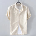 Linen shirt men summer flax men shirt turn-down collar solid pink shirts male