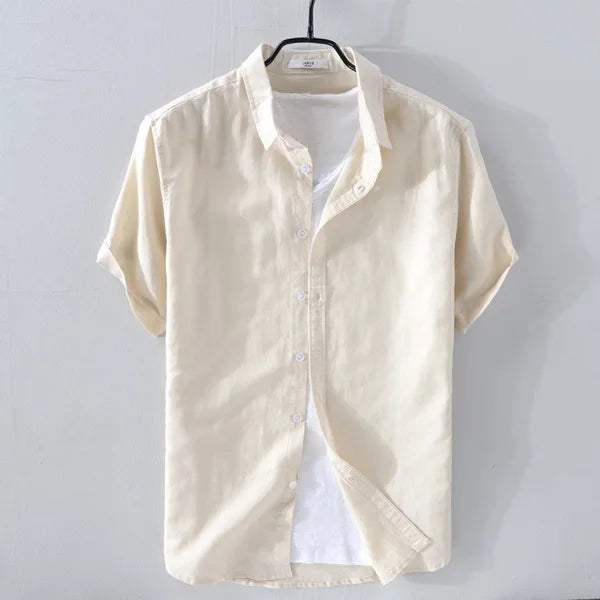 Linen shirt men summer flax men shirt turn-down collar solid pink shirts male