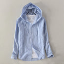 Mens cotton and linen casual hooded long-sleeved shirt shirt men stripe unique design shirts men