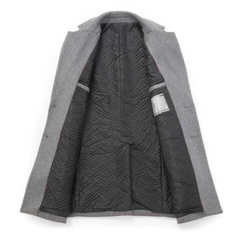 Autumn Winter Men's Long Section Wool Coat Business Casual Classic Style Slim Fit Woolen Jacket