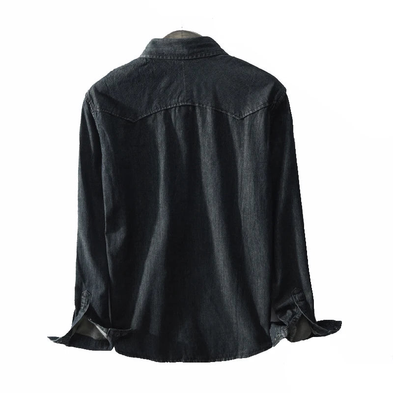Autumn Men Cotton Denim Shirts Long Sleeve Soft Male Jeans Shirts Turn-down Collar Causal Shirts