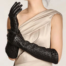 Women Winter Genuine Leather Thin Gloves Female Plaid Knitted Evening Show