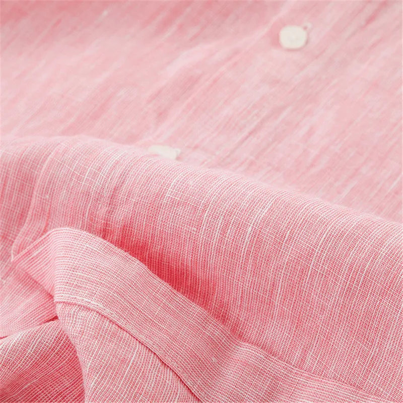 Summer Men Linen Shirts Short Sleeve Breathable Soft Causal Male Social Dress Shirts Tops Turn-down Collar