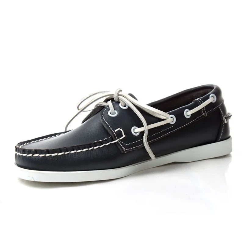 British Classic Boat Shoes Men Lace Up Casual Flats Genuine Leather Shoes Breathable