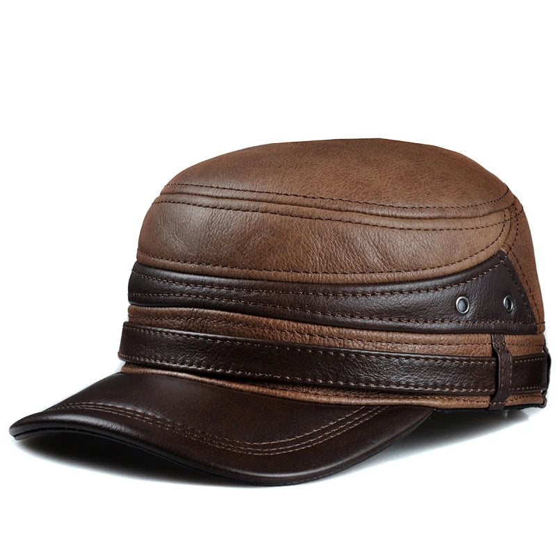 Winter Men Genuine Leather Ceiling Earmuffs Flat Hat Male Keep Warm Leisure 57-60 cm Adjustable