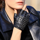 Leather Half-finger Short Thin Gloves Women Rivet Rock Punk Fingerless