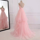 Pink Beach Wedding Dress boho Bridal Dresses Straps Tulle Zipper Back with 30cm tail