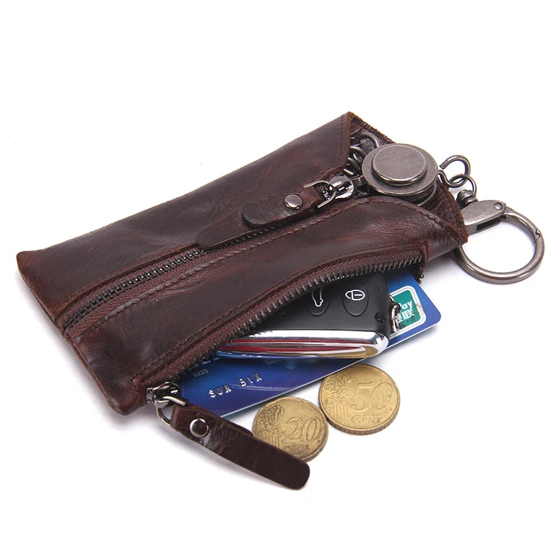 Genuine Leather Key Wallet Men Car Key Holder Zipper Keys Case Male Man Keys Organizer