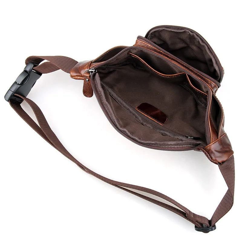 Men Genuine Leather Fanny Pack Bag for Phone Pouch Male Leather Messenger Bags Fanny Male Travel Waist Bag Men