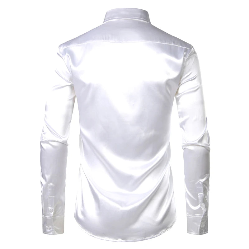 Men's Shirt and Tie White Silk Satin Dress Male Wedding Party