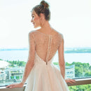 scoop neck wedding dress a line long sleeves appliques sequins lace floor length bridal outdoor church wedding dresses