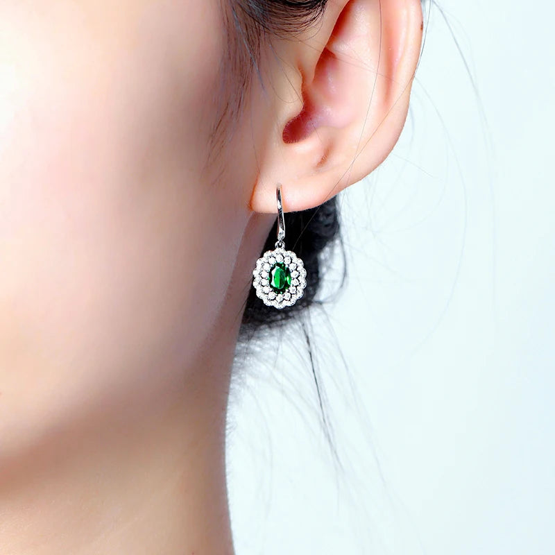Luxury Sterling Silver Emerald  Gemstone Drop Dangle Wedding Engagement Earrings Fine Jewellery for Women