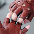 Leather Gloves Male Thin Driving Fingerless Breathable Semi-Finger Gloves
