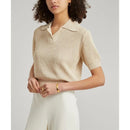 Summer Women Knitted T-Shirt Tee Hollow Out Turn Down Collar Shirt Knitwear Pullover Tops